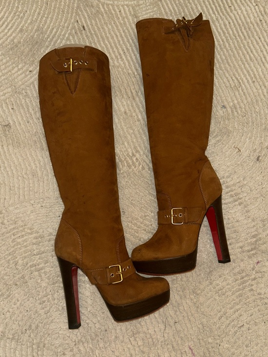 Christian Louboutin Shoes - Christian Louboutin Brown Suede Platform Knee-High Boots
